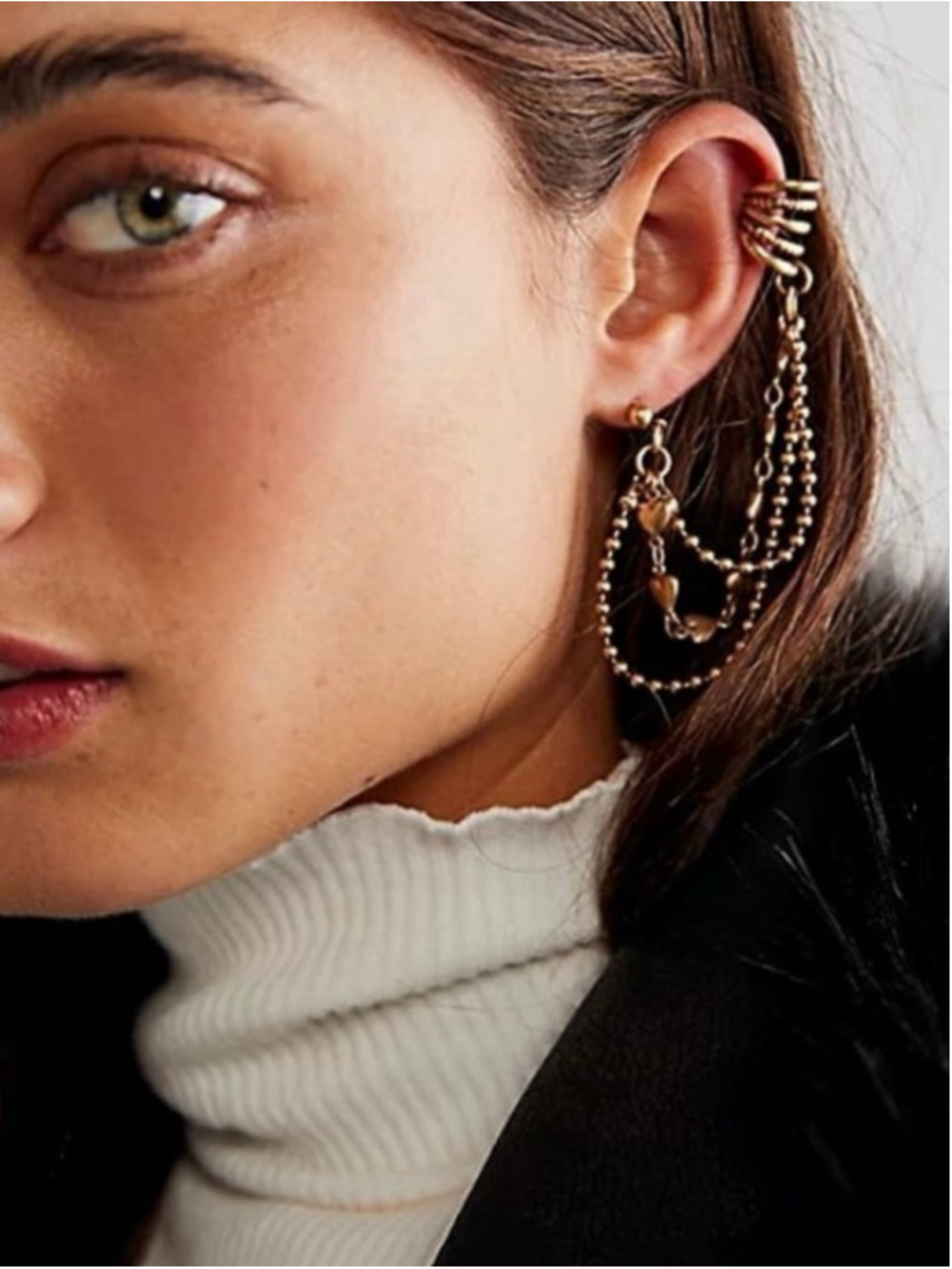 Free People Gold Tone Ear Party Earrings One Size